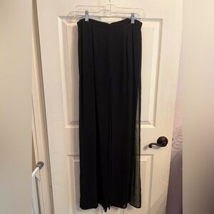 Caché wide leg palazzo black pants with sheer panels